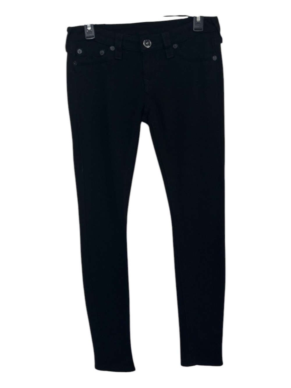 True Religion Stella Black Low Rise Skinny Pants Jeans Tonal Pocket Size 28